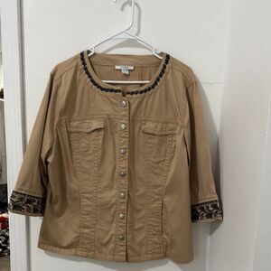 Dressbarn Women's Tan Jacket with Black Trim